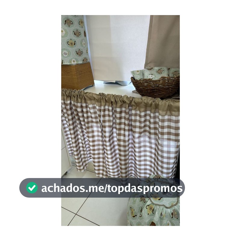 Cortina para Pia 2,20m x 80cm de Altura - Estampa Xadrez Bege