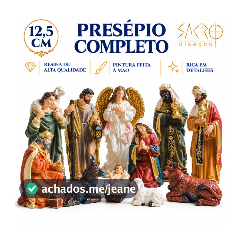 Presépio de Natal Completo 11 Peças 12,5 Cm Resina Importado