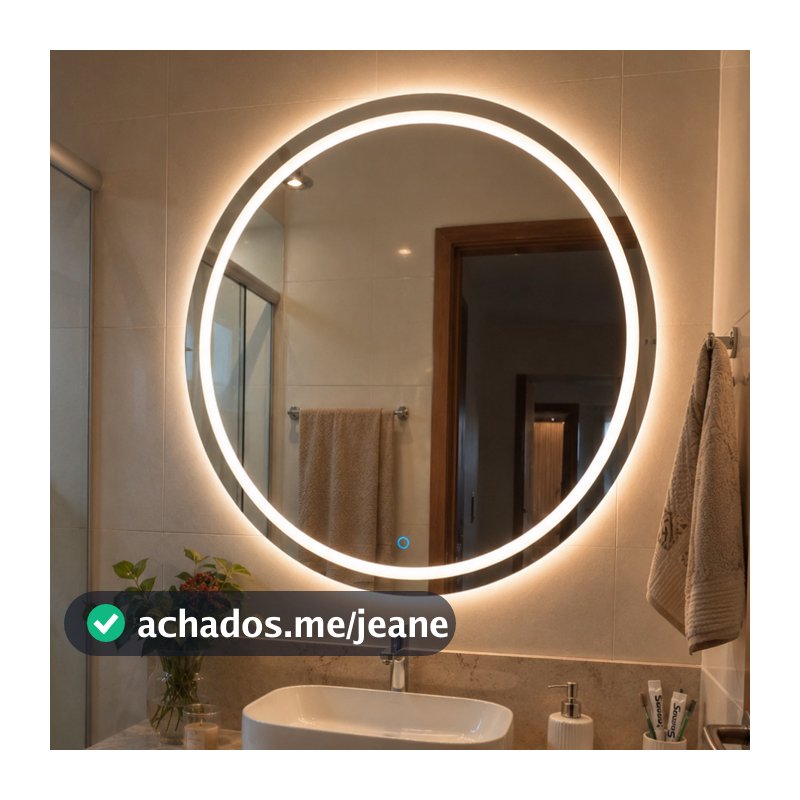 Espelho Redondo 50x50cm Jateado Com Led 3 Cores e Touch Decoração Moderna Quarto Sala Banheiro