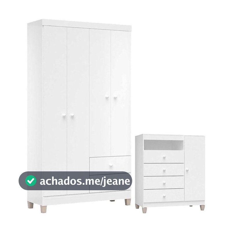 Cômoda E Guarda Roupa 4 Portas Baby Kids Branco - Incorplac