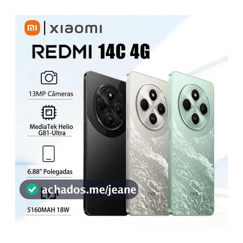 Celular Xiaomi Redmi 14C 4G Original Dual SIM 8RAM 256ROM Câmera 13MP 5160mAh Bateria barato NOVO