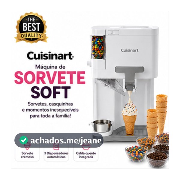 Máquina de Sorvete Soft Serve Cuisinart ICE-48, 1,5L Sorveteira Elétrica Frozen Yogurt Gelato 127V.
