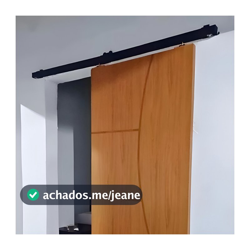 Kit para Porta Correr Cor Preto Trilho Completo Roldanas e acabamentos