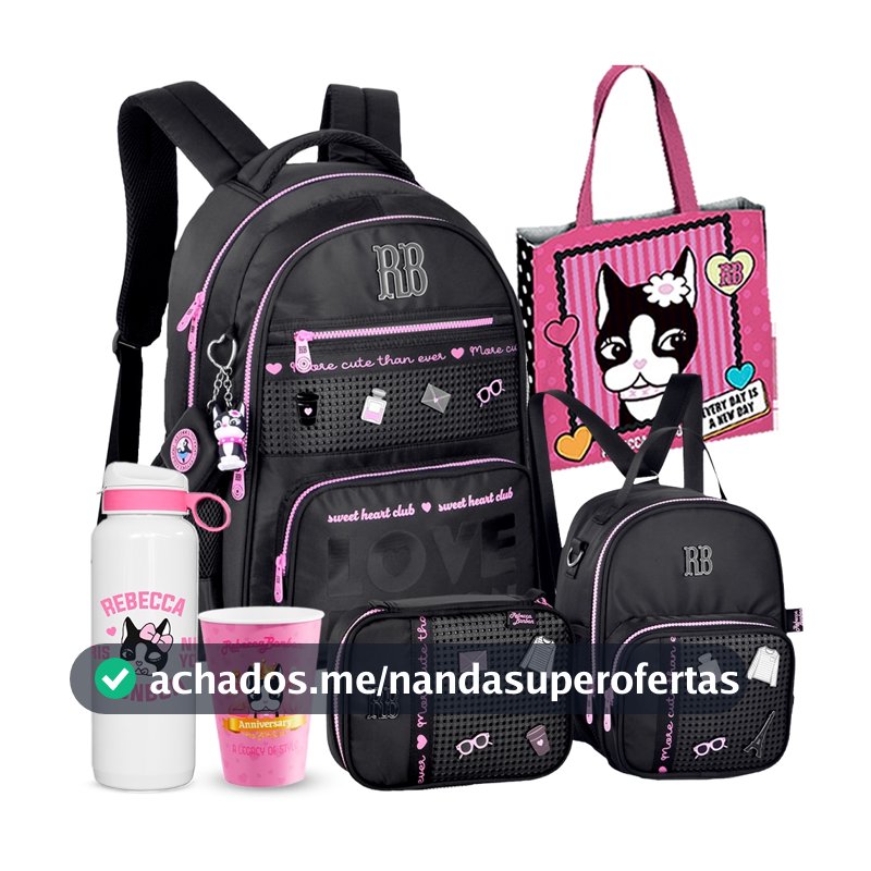 Kit Mochila Escolar Rebecca Bonbon Mochila Estojo Box Lancheira Térmica Copo RB