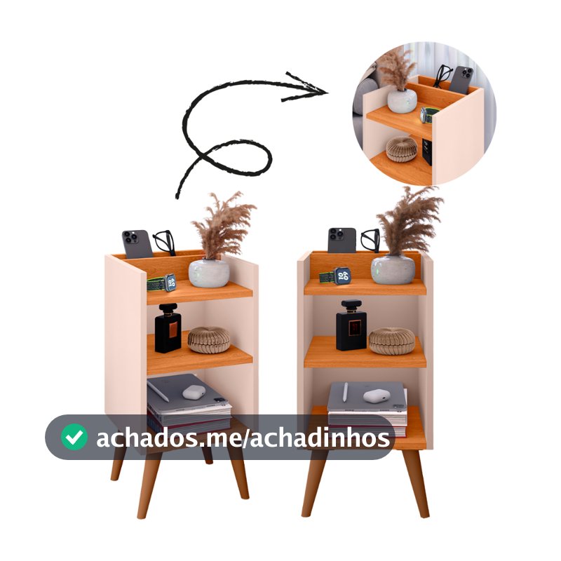 kit com 2 Mesas de Cabeceira MAX com porta celular – Compacta, Moderna e Funcional ( a mais vendida do Brasil