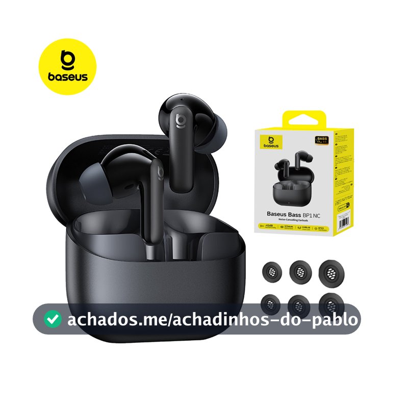 Fone De Ouvido Sem Fio Baseus BP1 NC ANC 41Horas de Música Bluetooth 6.0 Portátil IP55 Resistente Suor  e Poeira