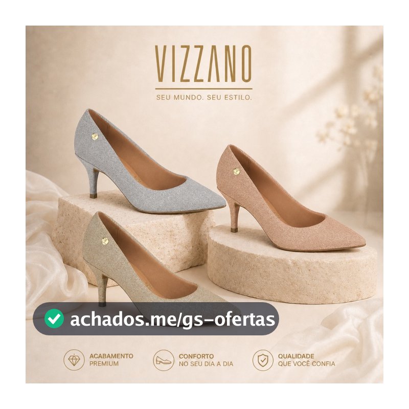 Sapato Feminino Scarpin Salto Medio Bico Fino Vizzano de Festa Prata Dourado