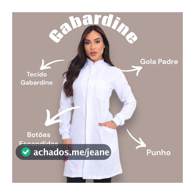 Jaleco Branco Gabardine Punho Gola Padre Acinturado Estudantes Dentista Enfermagem Fisioterapia