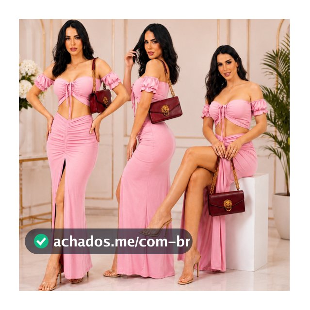 Conjunto Feminino Cropped Ciganinha E Saia Longa Com Fenda Suplex Tamanho Único Moda Festa Premium