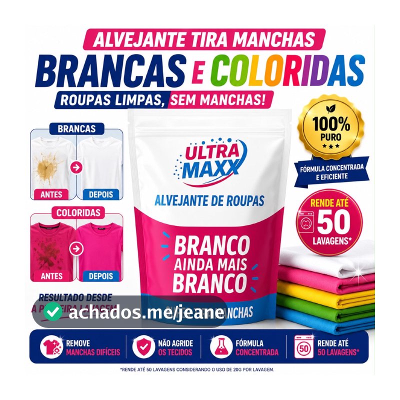 Percarbonato 100% Puro Tira Manchas Roupas Brancas e Coloridas