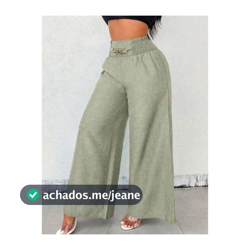 Calça Pantalona Social Feminino De Linho Com Cinto Fake e Cintura Alta e Bolsos