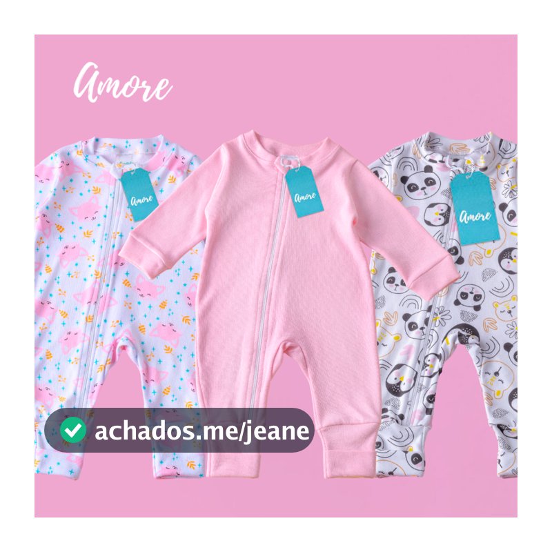 Kit 3 Macacão Amore Enxoval Bebê Amiguinhas Da Selva Menina 100% Algodão
