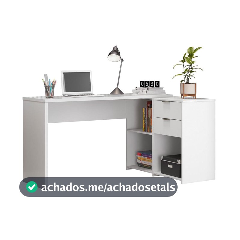 Mesa de Escritório Escrivaninha Com Tampo Giratório Para Computador Home Office 2 Gavetas Branca