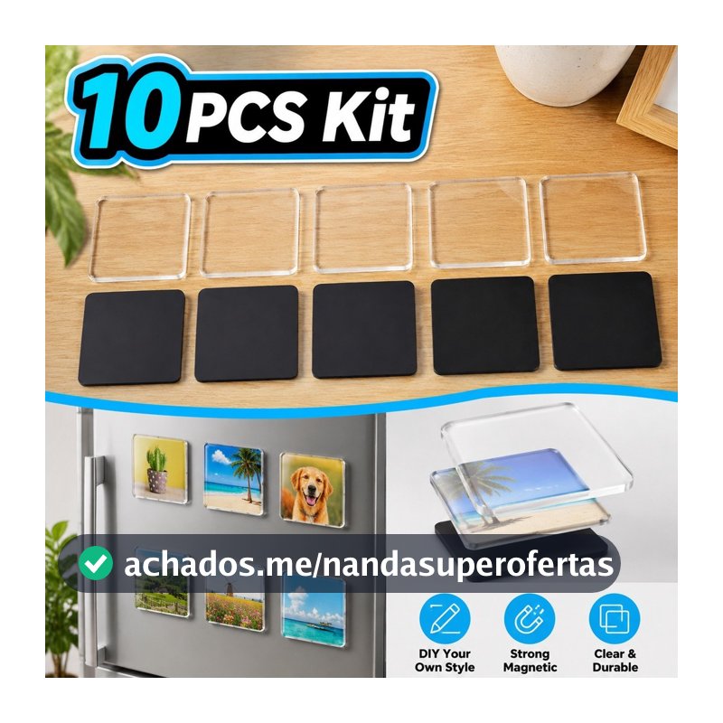 10 Pcs Conjunto DIY De Ímã De Geladeira Quadrado Transparente
