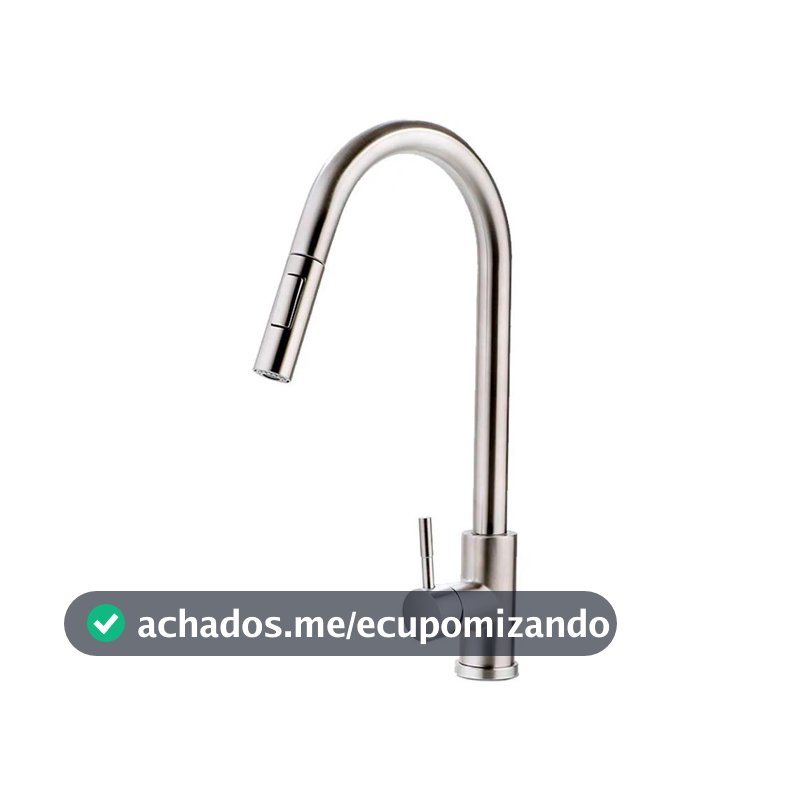 Torneira Para Cozinha Gourmet Misturador Monocomando Em Aço Inox 304 Escovado Iriri Pingoo - Prata