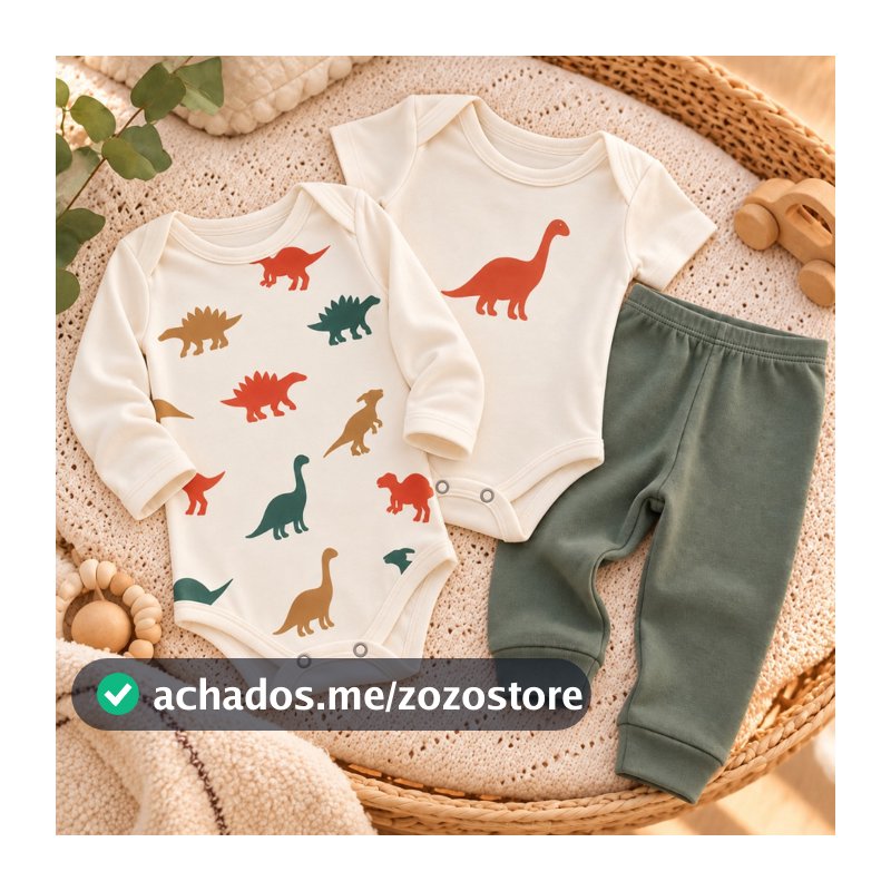Kit Conjunto Bebê 3 Peças Trio Algodão: Body Calça Mijão ou Regata Shorts Estampas Divertidas Enxoval Menino Verão Inver