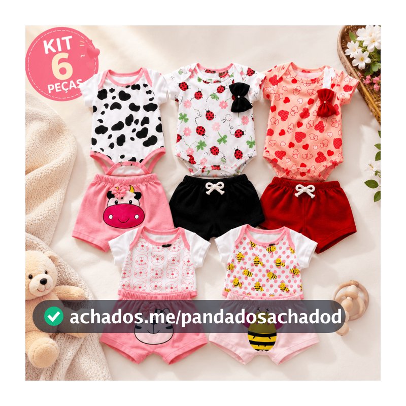 Kit 6 Peças Roupa De Bebê Body Menina Animado Estampado Algodão