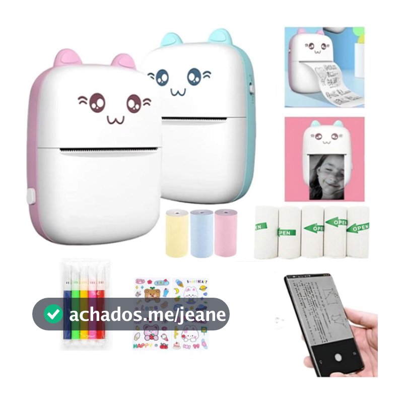 Mini Impressora Térmica Sem Fio Portátil Desenho Animado Foto Android/Ios Impressão Sem Fio Fotos Notas