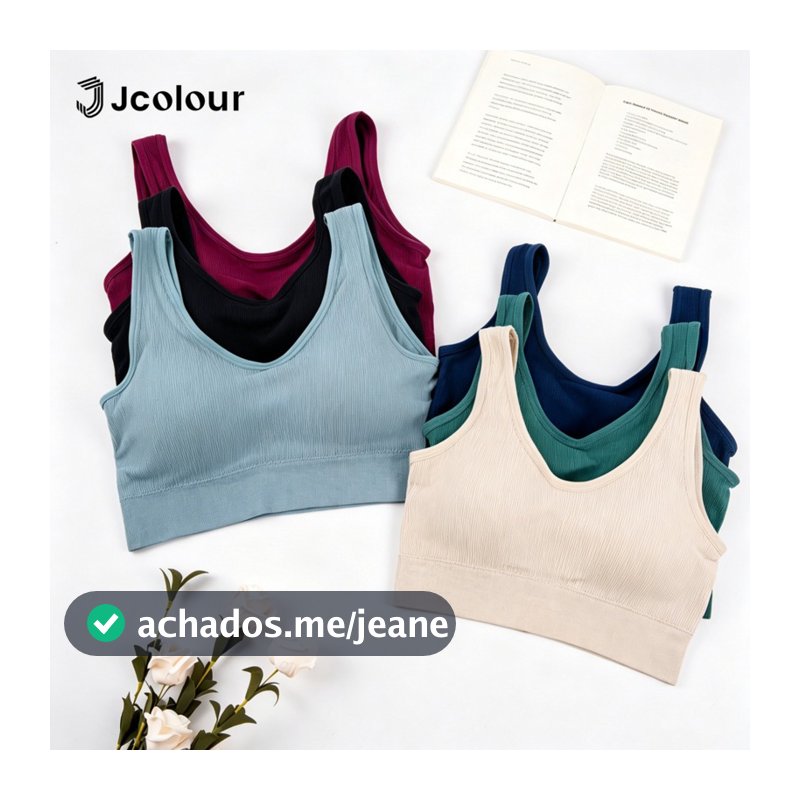 Jcolour Kit 2 Sutiã Top Poliamida com Bojo Removível Academia Fitness Feminino Em Malha Canelada