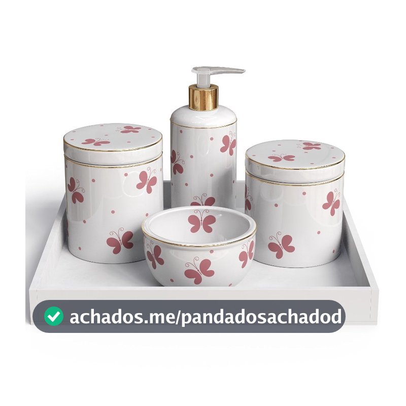 Kit Higiene Bebe Porcelana Borboletas Filete De Ouro Delicado