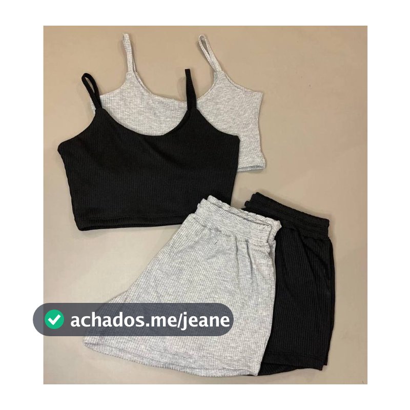Kit 2 Conjuntos Feminino Short e Cropped Canelado Curto - CJESHC