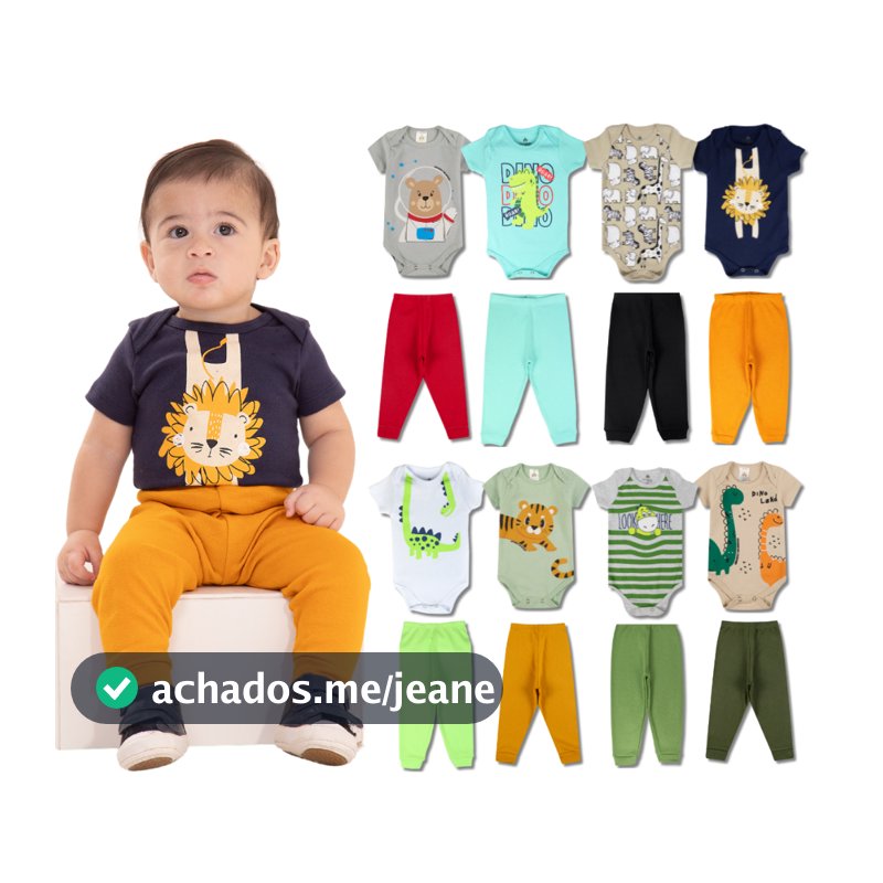 Kit 12 Peças de Roupas para Bebê Menino (6 Body Curto + 6 Calça Mijão)Kit 6 Body Roupa Infantil Bebê
