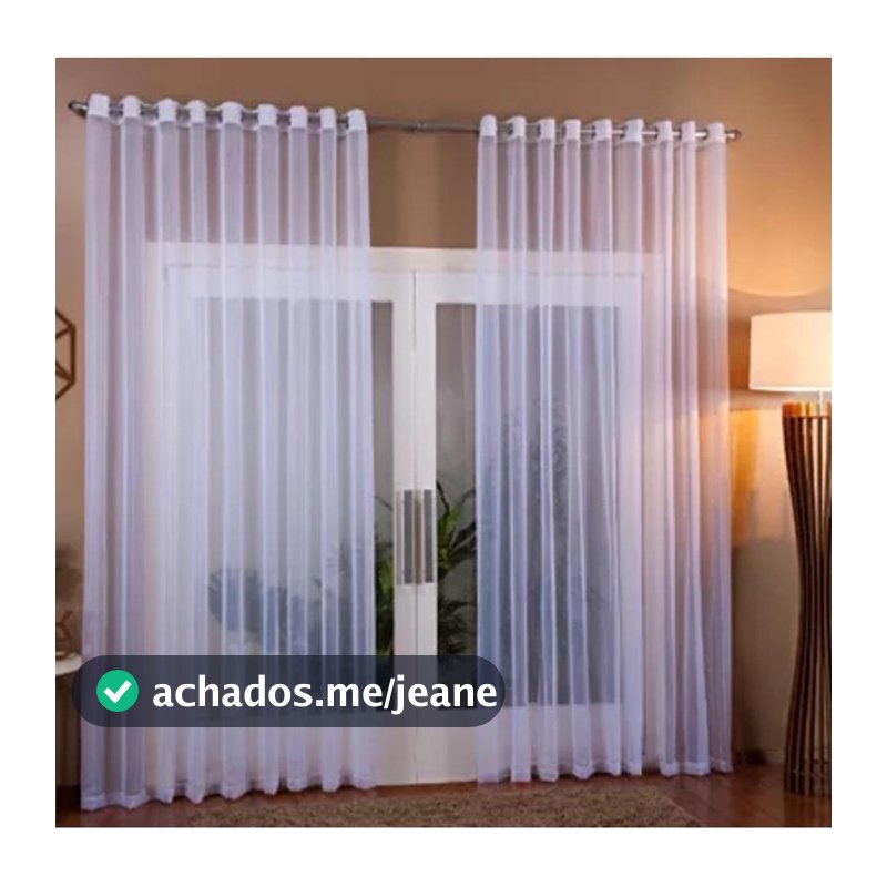 Cortina Luxo Voil Lisa Para Cozinha Quarto e Sala Com Ilhós Cromado