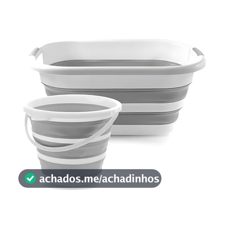 Balde Dobrável Retrátil em Silicone Flexível 26L e 10L – Formato Retangular, Ideal para Limpeza e Organização e Camping