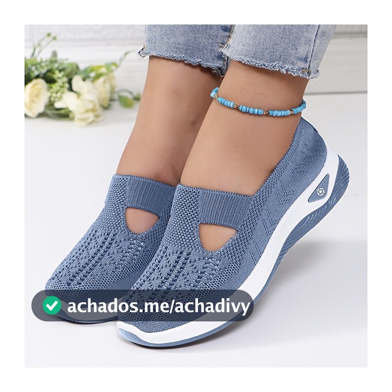 Sapatos femininos de malha respirável, tênis elegantes com cadarço.