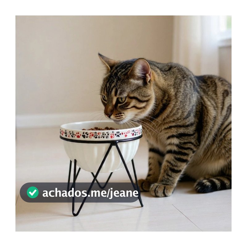 Comedouro Elevado Porcelana Gato Pet 480ml Pote Cerâmica