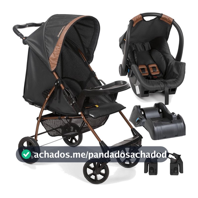 Carrinho com Bebe Conforto Base Galzerano Romano Preto Cobre