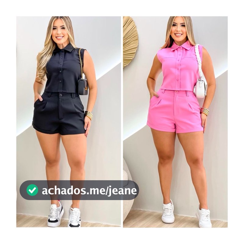 Conjunto Social de Alfaiataria com Croped e short com Bolso