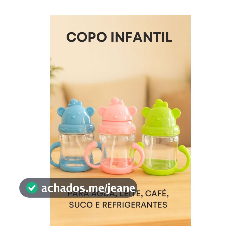 Copo Infantil Com Alça Ursinho Canudo Antivazamento Suporte