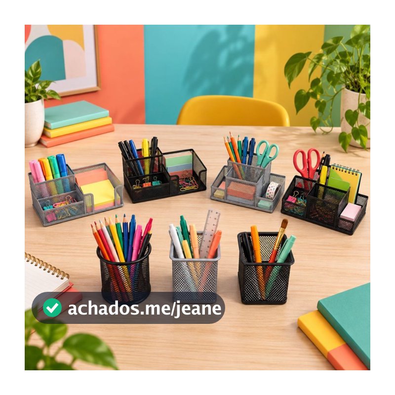 Kit Porta Treco e Porta Lápis Aramado Metal - Organizador Mesa Escritório