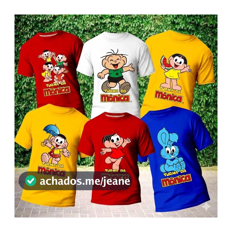 Camiseta Turma da Monica Personagens Cebolinha Cascão Monica Infantil e Adulto Magali Sansão Camisa Algodão Festa Aniver