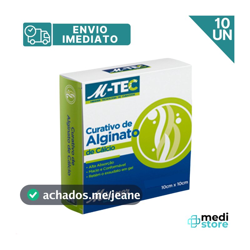 Kit com 10 - Curativo Tratamento Feridas Alginato de Cálcio Cicatrização Cicatrizante M-TEC 10cm x 10cm - Envio Imediato