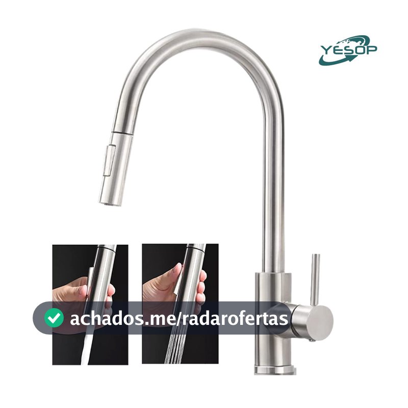 YESOP Torneira Cozinha Bancada Gourmet Extensível Monocomando Misturador Inox Escovada