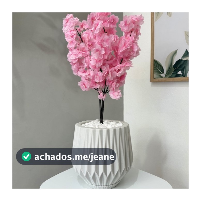 Flor Cerejeira Pessegueiro Artificial + Vaso Origami Pedra