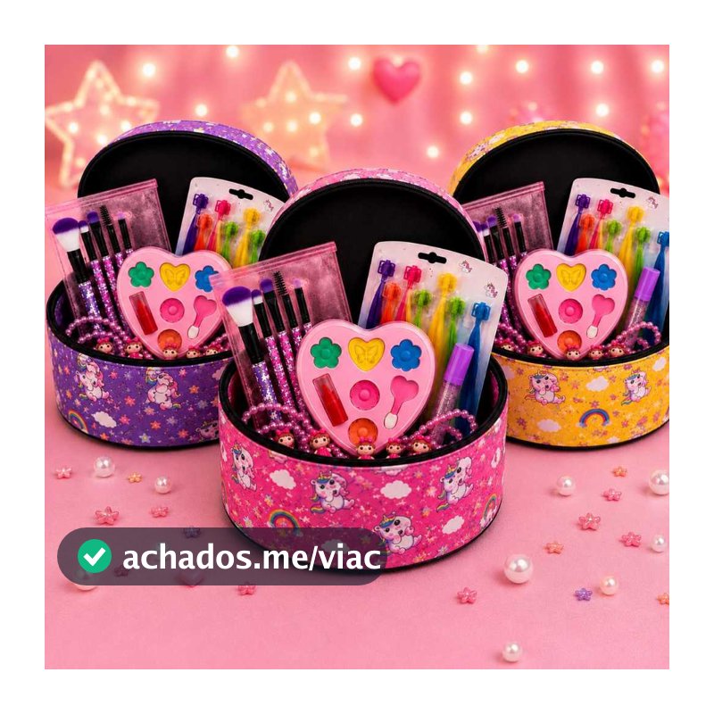 Kit Maquiagem Infantil Completo Com Nécessaire Maleta Unicórnio Menina