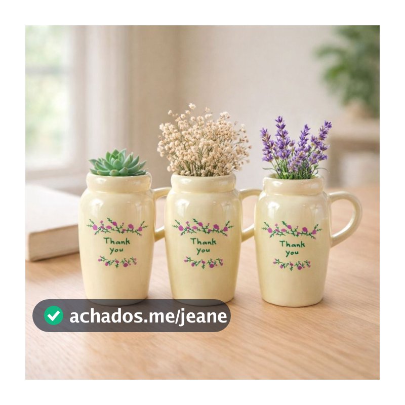 3 Vasos Decorativo Pequeno Cerâmica Com Alça Mini Vasinho Plantinha Decoração Casa Mesa Presente