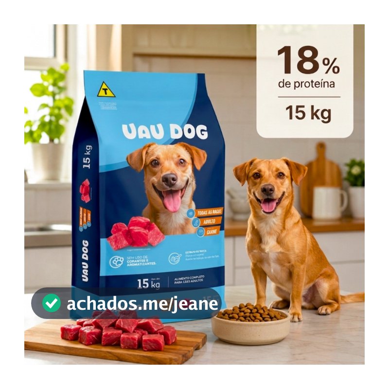 Ração para Cachorro Cães Uau Dog Adulto 18% de Proteína Sabor Carne Todas as Raças 15kg