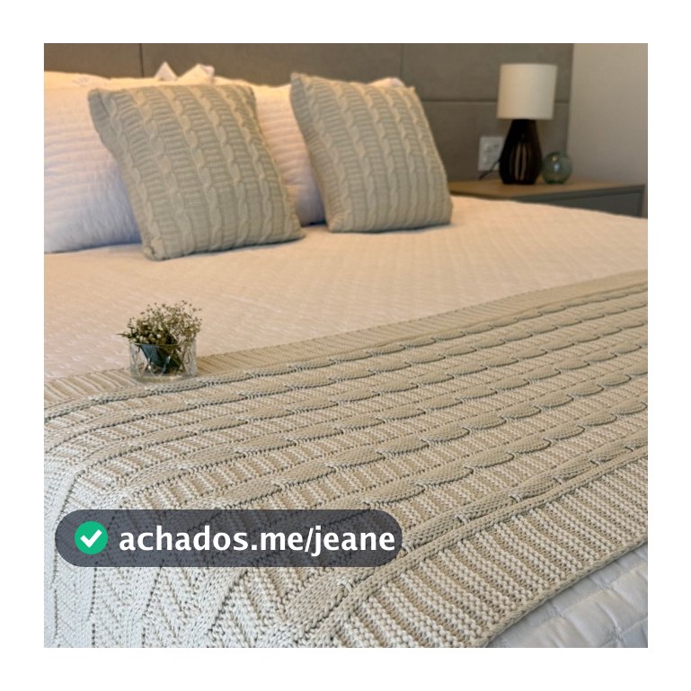 Kit Peseira De Tricot Cama Casal, Queen Ou King + Capas Almofada Para Cama E Sofá Luxo Decoração FI