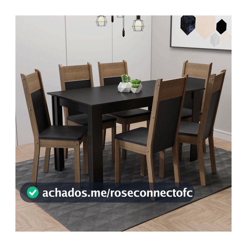 Conjunto Sala de Jantar Mesa Tampo de Madeira com 6 Cadeiras Medelin Madesa