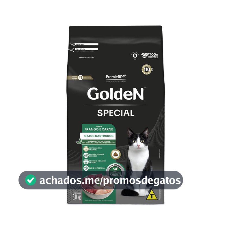 Ração Golden Special Gatos Adultos Castrados Frango e Carne 3kg