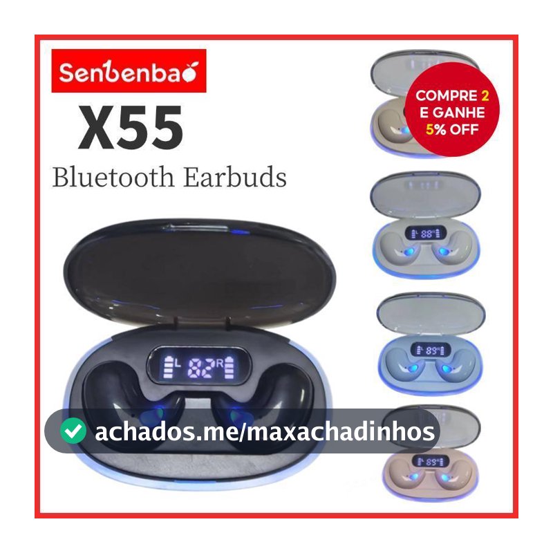 Senbenbao X55 Fones De Ouvido TWS Sono Sem Fio Bluetooth Display Led Alta Fidelidade Estéreo Cancelamento Ruído À Prova