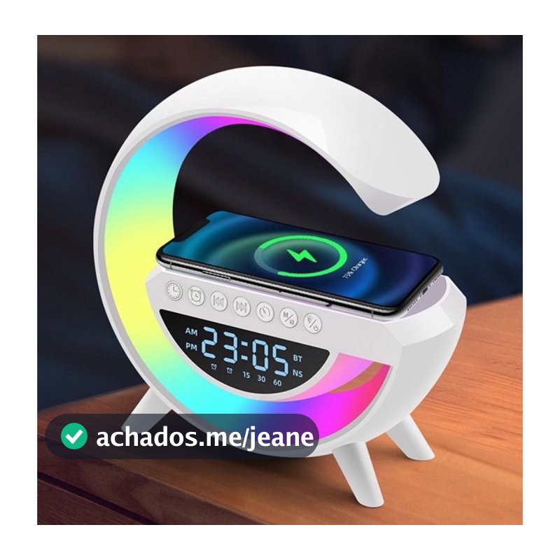 Luminária De Mesa G Com Relógio Atmosphere Smart Bluetooth Caixa de Som 3 em 1 Carregador Sem Fio