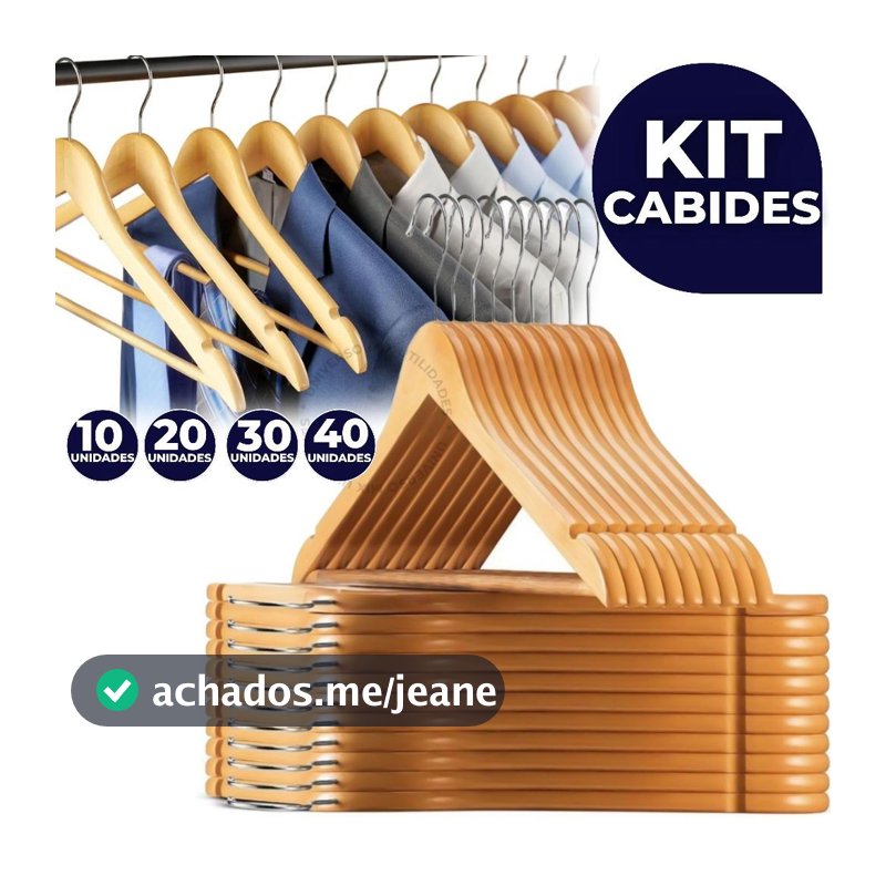 Kit Até 40 Cabides De Madeira Premium Marfim Para Roupas Calça Gancho Cromado