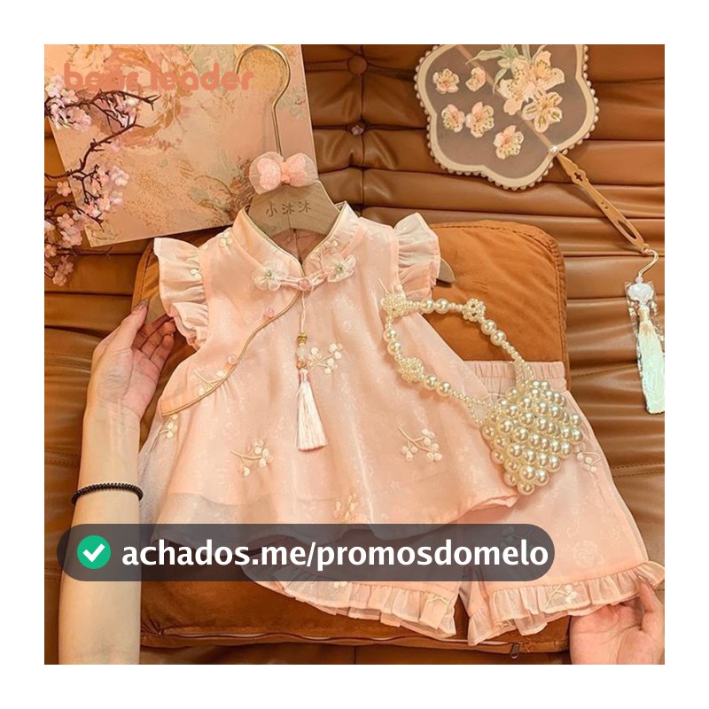 Líder Do Urso Summer Chinese Style Girls Suit Pink Flower Bordado Com Mosca De + Shorts Conjunto De Duas Peças Sweet Tassel Cheongsam Kids Clothes
