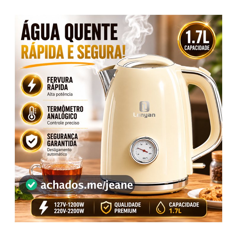 Chaleira Elétrica 1,7L 220V 127V 110V 2200W OT-DS1 SUS304 Inox Automática Desliga Sozinha Rapido Aquecimento Para Casa