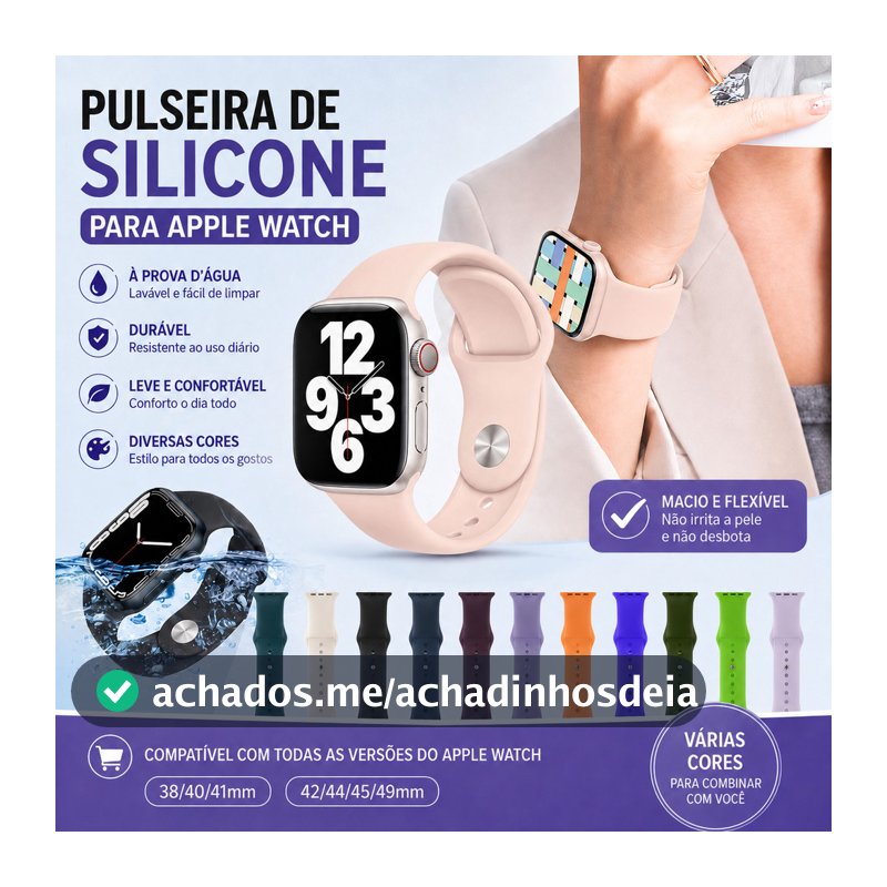 Pulseira Silicone para Apple Watch 38 40 41 42 44 45 49mm Series SE/SE2/SE3 Ultra Ajustável Esportiva Smartwatch